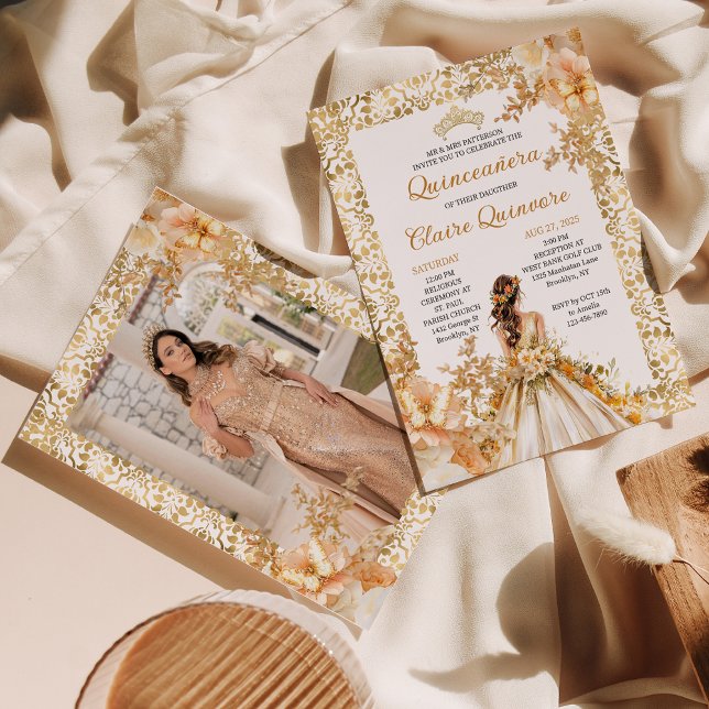 Invitation Floral Princesse à fleurs rayonnantes Photo Quince (Créateur téléchargé)