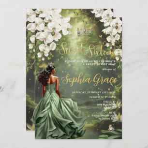 Invitation Floral Princesse et grenouille Sage Vert robe douc