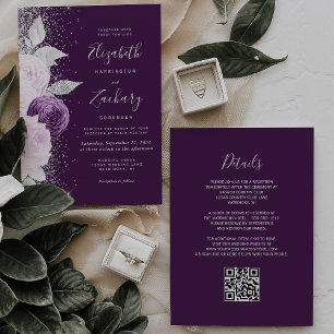 Invitation Floral Profond violet Parties scintillant d'argent