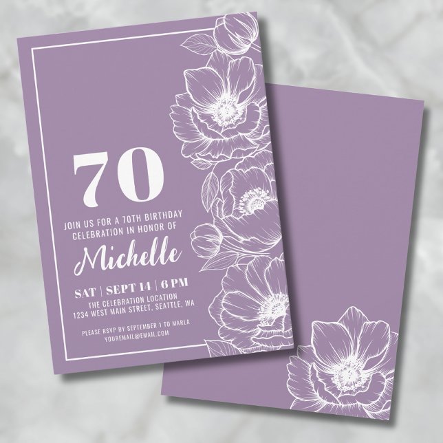 Invitation Floral Purple 70e anniversaire (Floral Purple 70th Birthday Invitation)