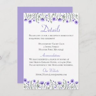 Invitation Floral Purple Flowers Détails Directions Mariage