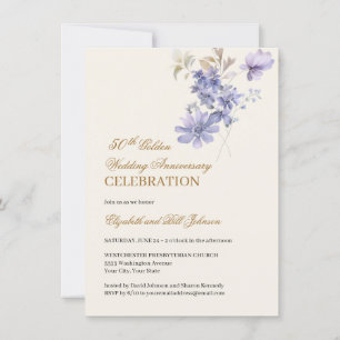 Invitation Floral Purple Gold 50e anniversaire Mariage