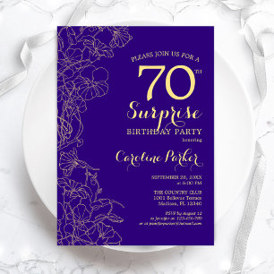 Invitation Floral Purple Gold Surprise 70e fête d'anniversair