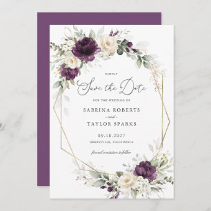 Invitation Floral Purple Greenery Gold Wedding Enregistrer La