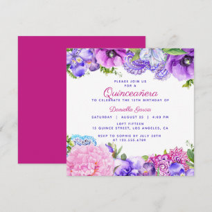 Invitation Floral Purple Paisley Moderne Quinceañera