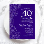 Invitation Floral Purple Surprise 40e anniversaire<br><div class="desc">Floral Purple Surprise 40e anniversaire de fête Invitation. Design moderne minimaliste avec accents botaniques et police de script de typographie. Carte invitation florale simple parfaite pour une célébration anniversaire surprise femme élégante. Peut être customisé à n'importe quel âge. Invitations Zazzle imprimées ou téléchargement instantané modèle imprimable numérique.</div>