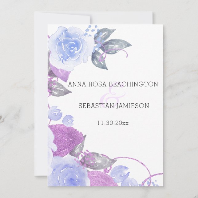 Invitation *~* Floral QR Blue Roses AR15 - Mariage or RSVP  (Devant)