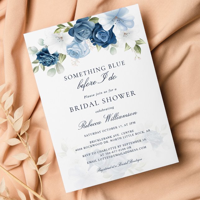 Invitation Floral quelque chose de bleu avant de faire Fête d (Dusty Blue Floral Something Blue Before I Do Bridal Shower Script Bridal Shower Invitation)