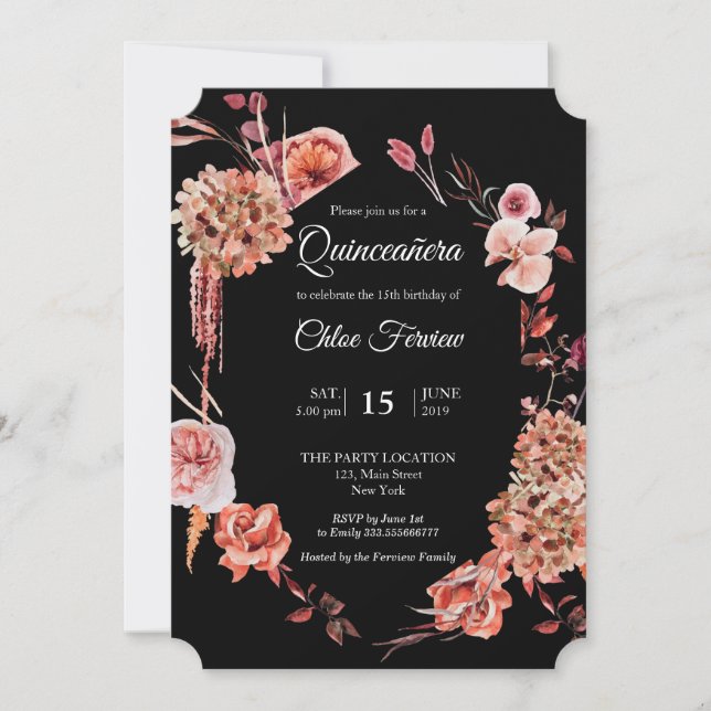 Invitation Floral Quinceañera (Devant)