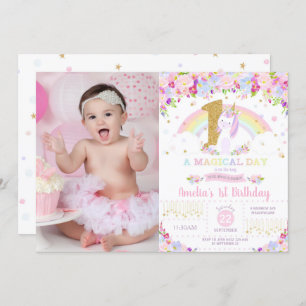 Invitation Floral Rainbow pour le 1er anniversaire