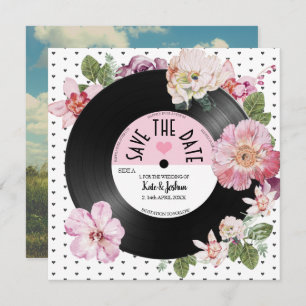 Invitation Floral retro vinyle Enregistrer photo Enregistrer