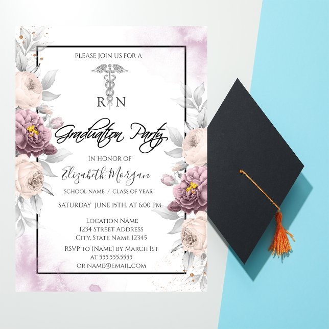 Invitation Floral RN Nurse Floral Graduation Party (Créateur téléchargé)