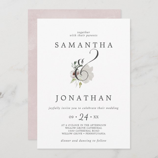 Invitation Floral Romance Ampersand Mariage (Devant / Derrière)