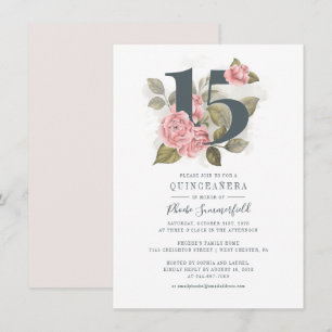 Invitation Floral rose 15e anniversaire Quinceanera Party