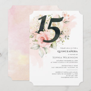 Invitation Floral rose 15e anniversaire Quinceanera Rustique