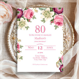 Invitation Floral rose   80e anniversaire