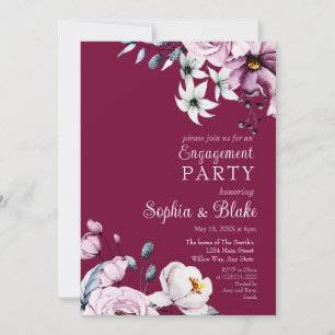 Invitation Floral rose, blanc et bleu   Pink Engagement Party