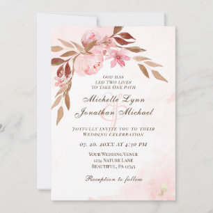 Invitation Floral rose-Blush tout en un Mariage chrétien