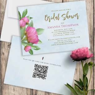Invitation Floral rose Botanique Élégante Peonies QR Code