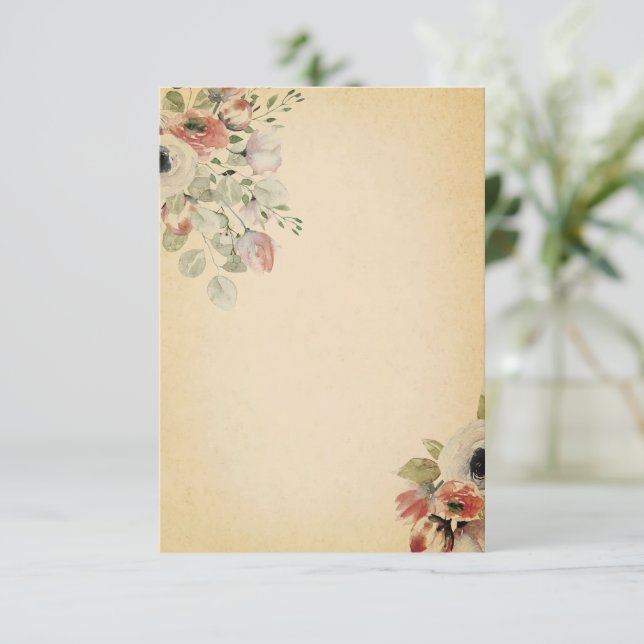 Invitation Floral rose budget vierge sur mariage parchemin (Debout devant)