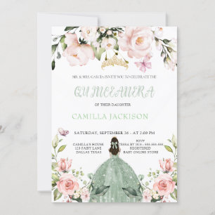 Invitation Floral Rose Chic Sage Green Quinceanera Baby show