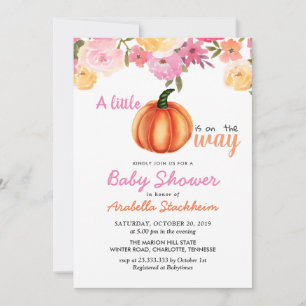 Invitation Floral rose Citrouille orange Baby shower