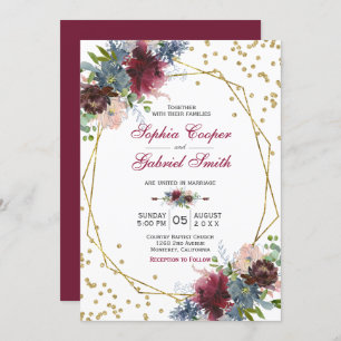 Invitation Floral rose de la marine de Bourgogne   Mariage Go