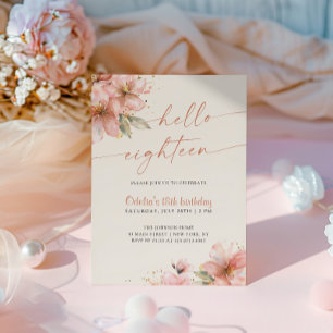 Invitation Floral rose doux Bonjour dix-huit 18e anniversaire