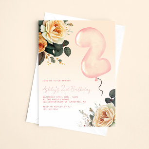 Invitation Floral rose Élégant 2e anniversaire