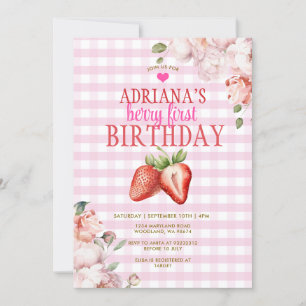 Invitation Floral rose En vichy Berry Premier anniversaire