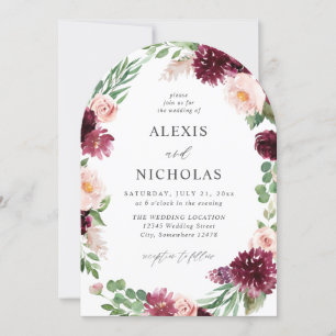 Invitation Floral rose et bourgogne 7 Mariage- Arc