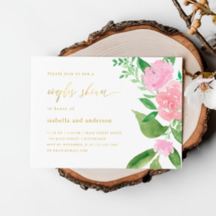 Invitation Floral rose et calligraphie Mariage Couples Douche