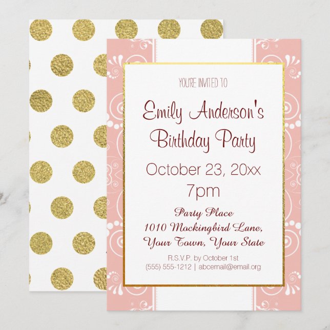 Invitation Floral rose et or (Devant / Derrière)