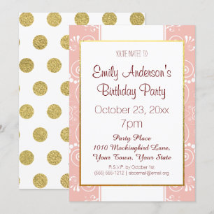 Invitation Floral rose et or