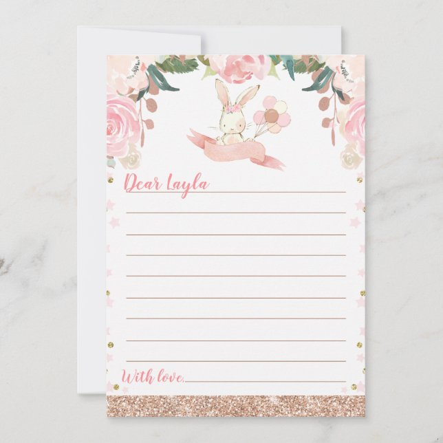 Invitation Floral rose et Rose Gold Bunny Time Capsule Card (Devant)