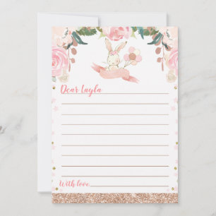 Invitation Floral rose et Rose Gold Bunny Time Capsule Card