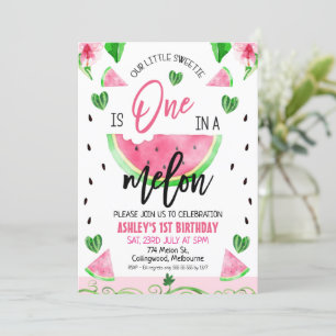 Invitation Floral rose et vigne un dans un melon 1er annivers