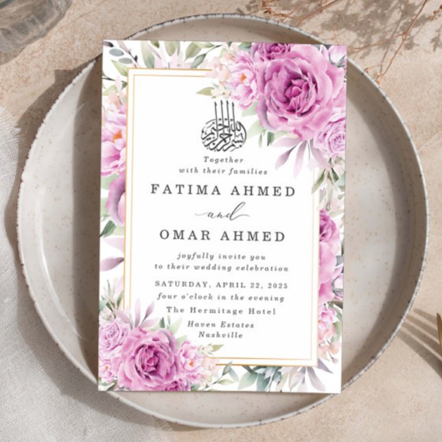Invitation Floral Rose Floral musulman Mariage musulman (Créateur téléchargé)