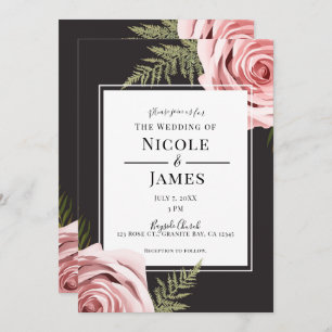 Invitation Floral rose foncé Rose Rustique Shabby Chic Mariag