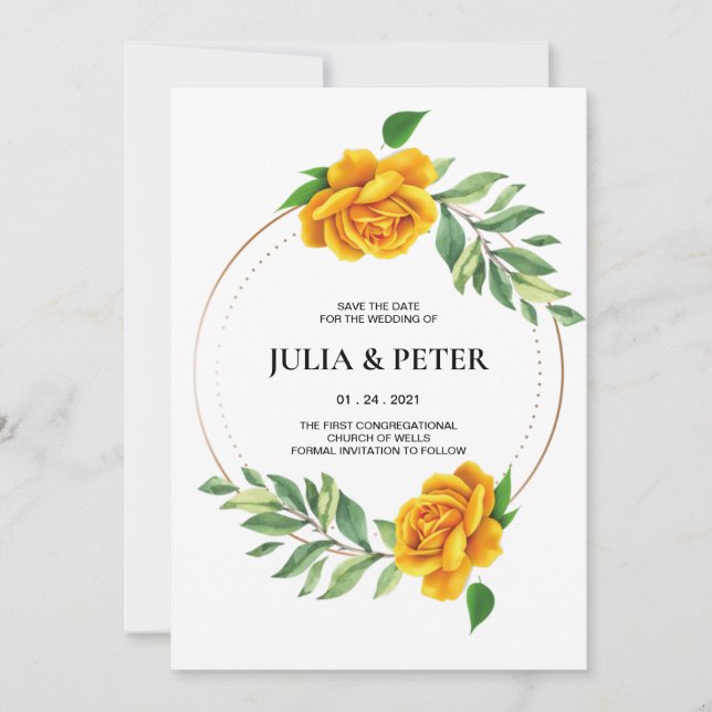 Invitation Floral Rose Jaune Moderne Sauvez L'Invitation Date (Devant)