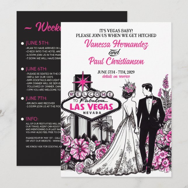 Invitation Floral rose Las Vegas Mariage (Devant / Derrière)