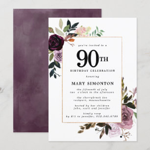 Invitation Floral rose mauve 90e anniversaire