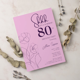 Invitation Floral rose mauve Surprise 80e anniversaire