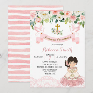 Invitation Floral rose Mexicaine Fille Sainte Communion Invit