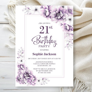 Invitation Floral rose moderne fête du 21e anniversaire