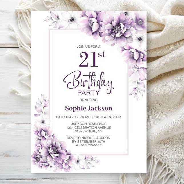 Invitation Floral rose moderne fête du 21e anniversaire (Créateur téléchargé)
