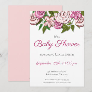 Invitation Floral rose moderne Illustré Baby shower fille