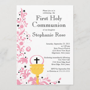 Invitation Floral rose moderne Première Communion