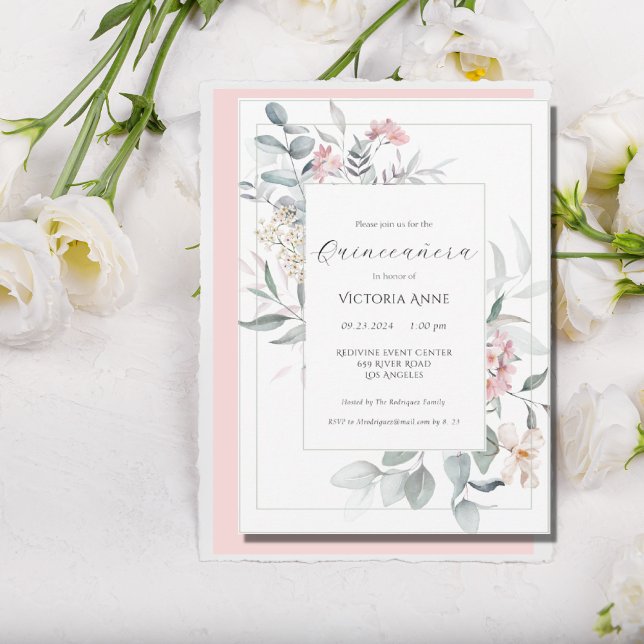 Invitation Floral rose moderne Quinceañera (Créateur téléchargé)