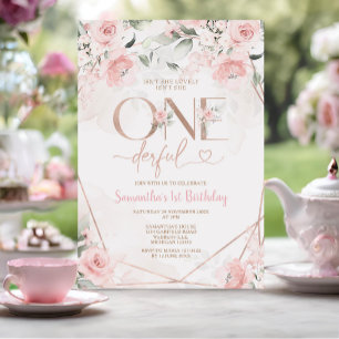 Invitation Floral rose n'est-elle pas magnifique premier anni